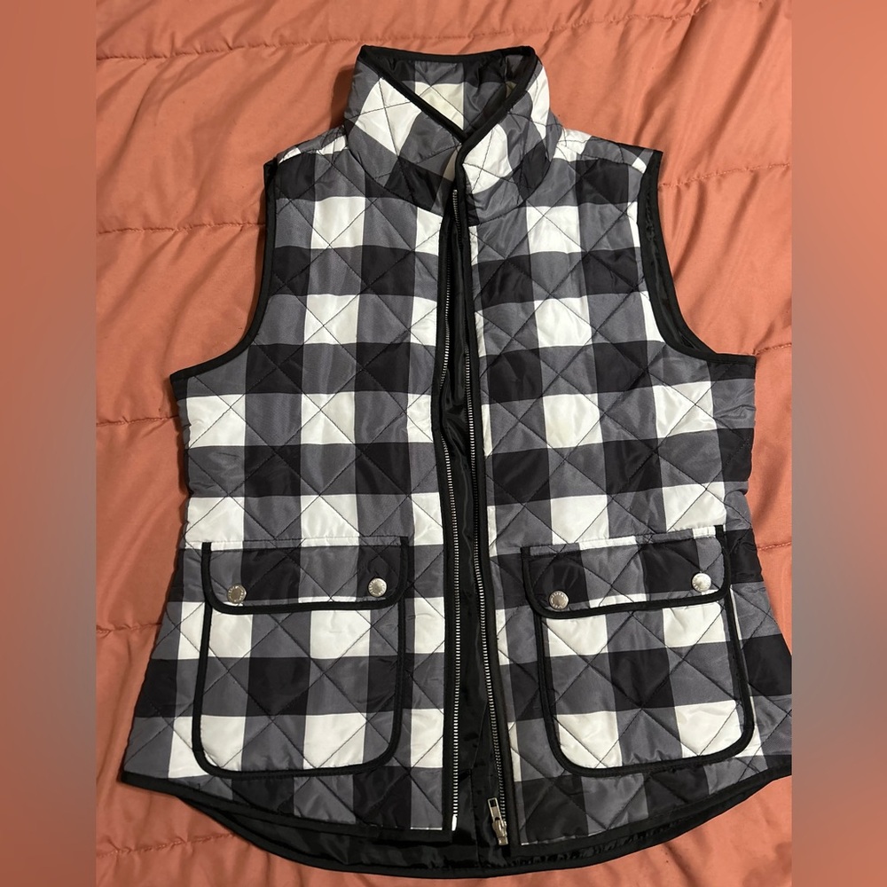 Quilted Vest with Black and White Checkered Pattern